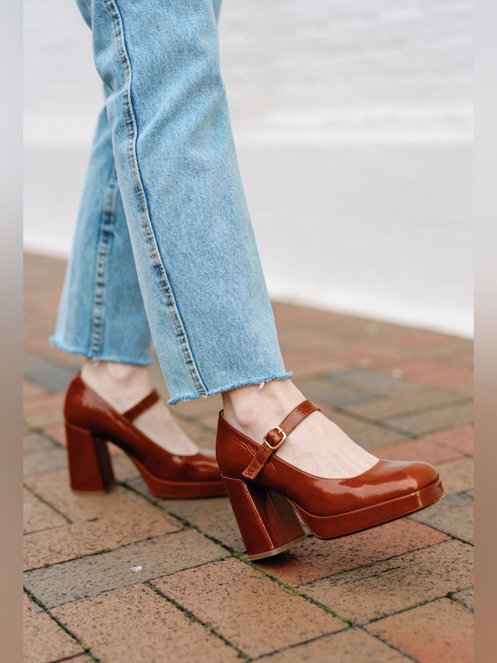 Sézane Georgia High Mary Janes in Polished Camel | US 7 - Picture 13 of 16
